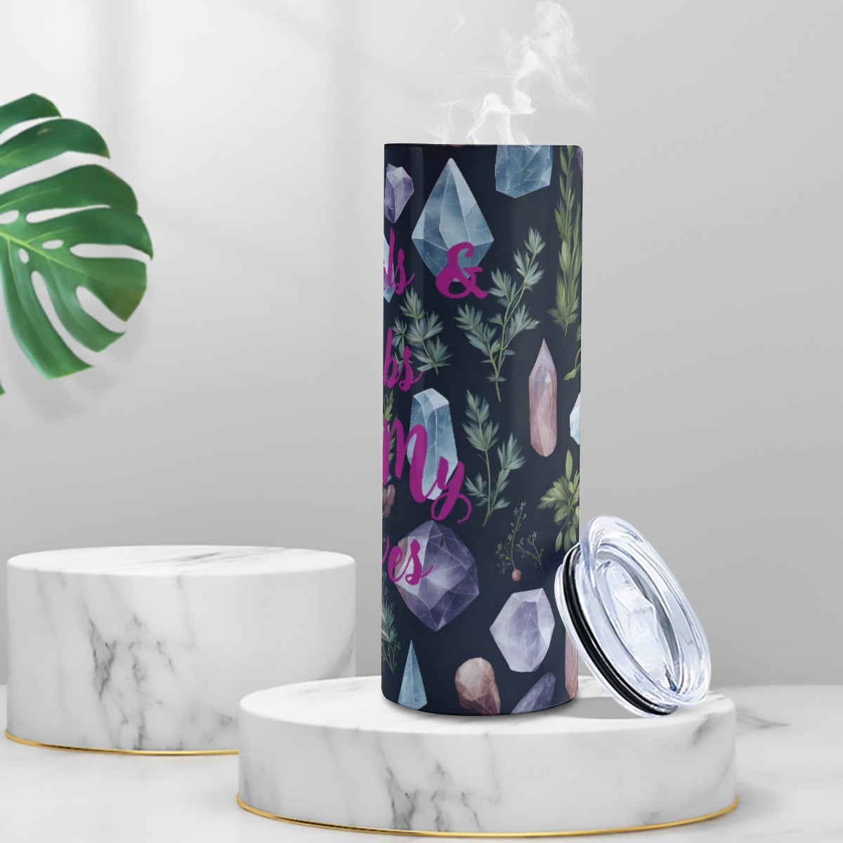 "Crystals and Herbs" Tumbler with twinkle surface  20oz