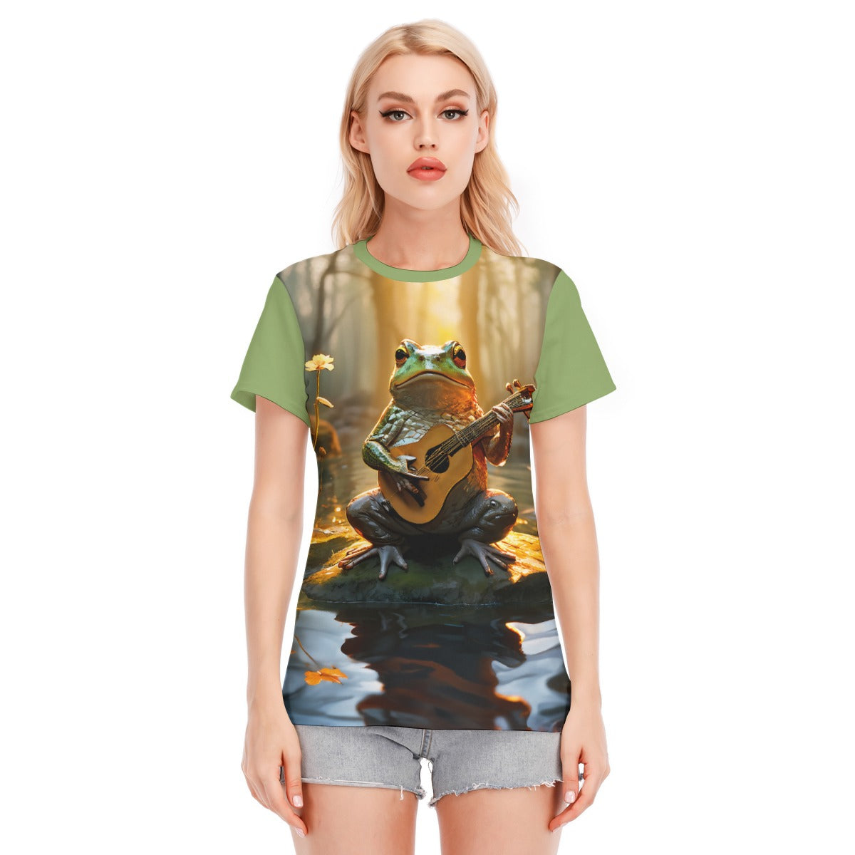 Guitar Frog Women's Round Neck T-Shirt | 190GSM Cotton