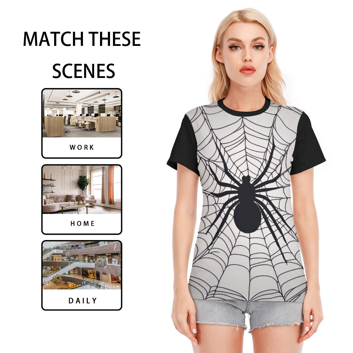 Spider Web Women's Round Neck T-Shirt | 190GSM Cotton