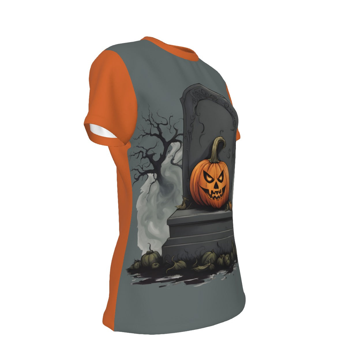 "Ghost and Pumpkin" Women's Round Neck T-Shirt | 190GSM Cotton