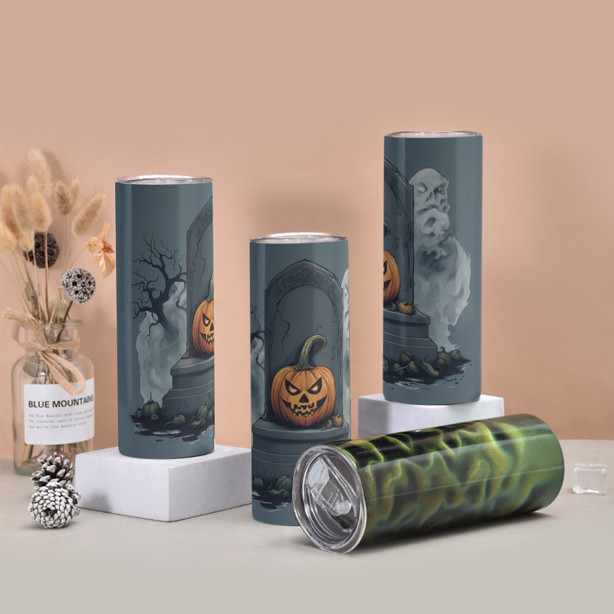 Ghost and Pumpkin Tumbler with twinkle surface  20oz