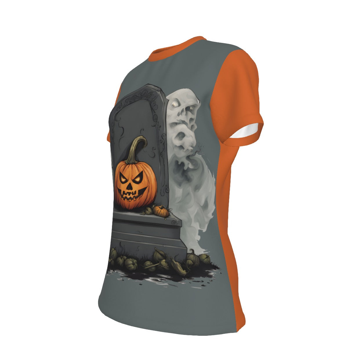 "Ghost and Pumpkin" Women's Round Neck T-Shirt | 190GSM Cotton