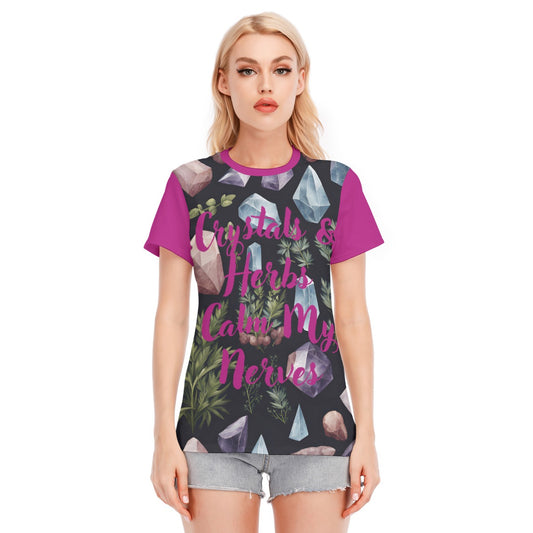 "Crystals and Herbs" Women's Round Neck T-Shirt | 190GSM Cotton